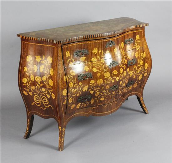 A Dutch rosewood and marquetry bombe commode, W.4ft D.1ft 7in. H.2ft 11in.